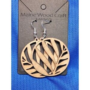 1 Pair Round Shaped Laser Cut Wooden Dangle Earrings Boho Style.